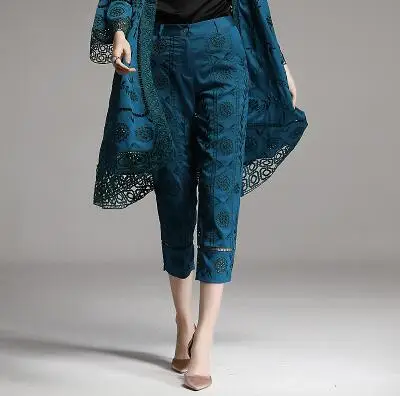 Blue pants Осеннее женское цветочное пальто из вискозы Винтажное с вышивкой свободное женское элегантное пальто M-XXL - Цвет: Blue pants
