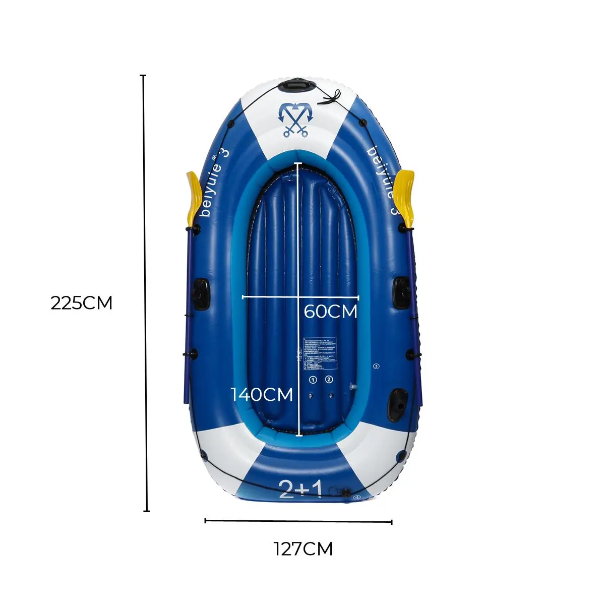 SGODDE 225x127cm 3 Person Inflatable Rowing Boat Bearing 210kg Durable PVC Rubber Fishing Boat Set with Paddles Pump Other Set