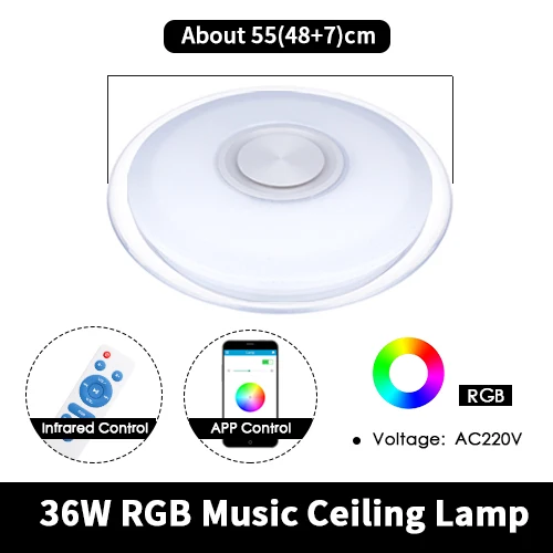 Современный светодиодный потолочный светильник с Bluetooth, музыка, RGB лампа с регулируемой яркостью, 36 Вт, 40 Вт, приложение, дистанционное управление, AC 220 В, 240 в, яркие вечерние, для спальни - Цвет корпуса: RGB-RT-BT-APP 55cm