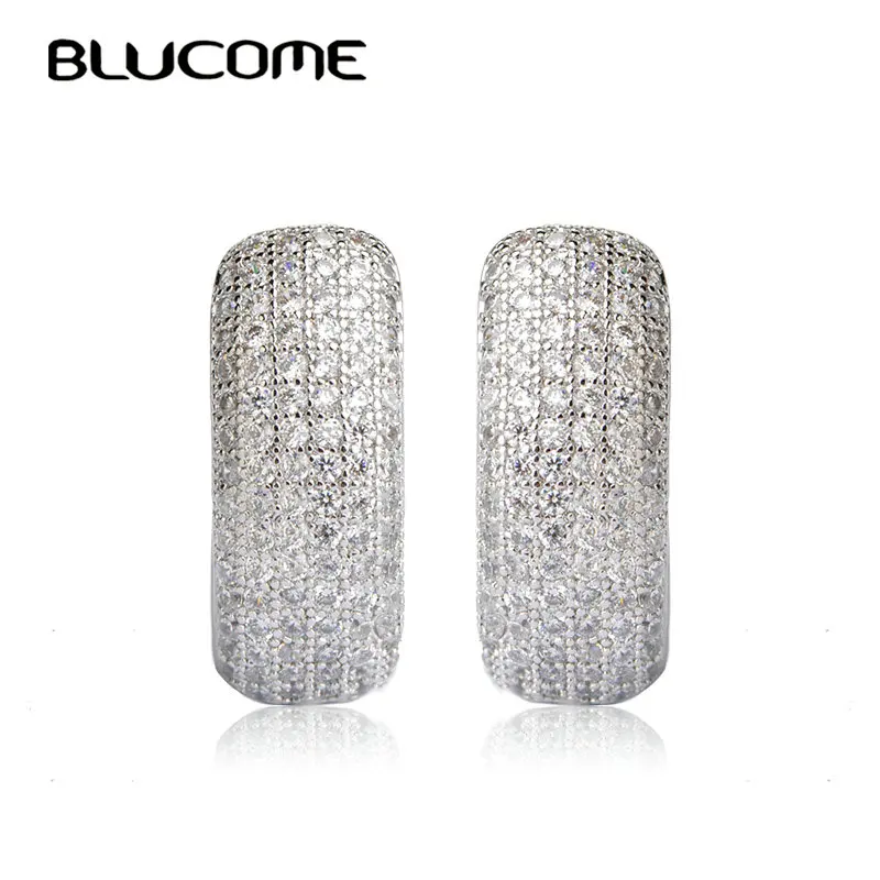 Женские серьги с цирконом Blucome белые из меди вставкой микрофианита украшение для