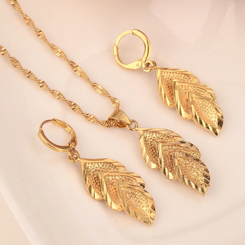 

gold Necklace Earring Set Women Party Gift big Leaf Jewelry Sets daily wear mother gift DIY charms women girls Fine Jewelry