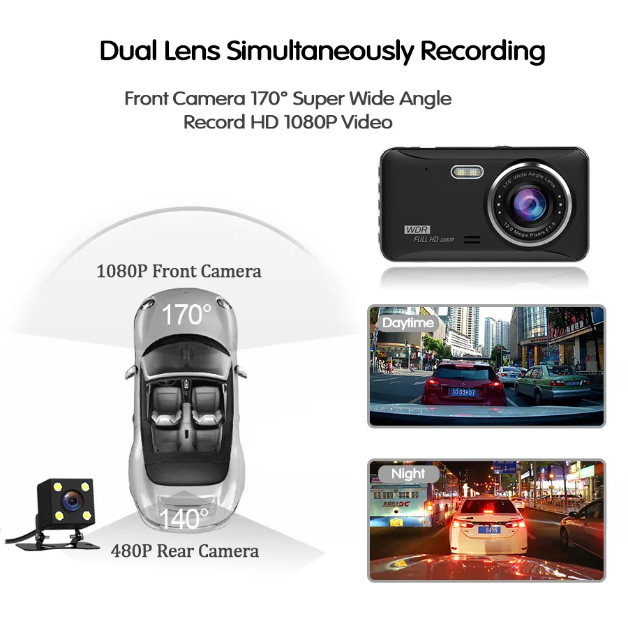 E-ACE Автомобильный видеорегистратор 4 0 дюйма FHD 1080P Автомобильная камера двойной
