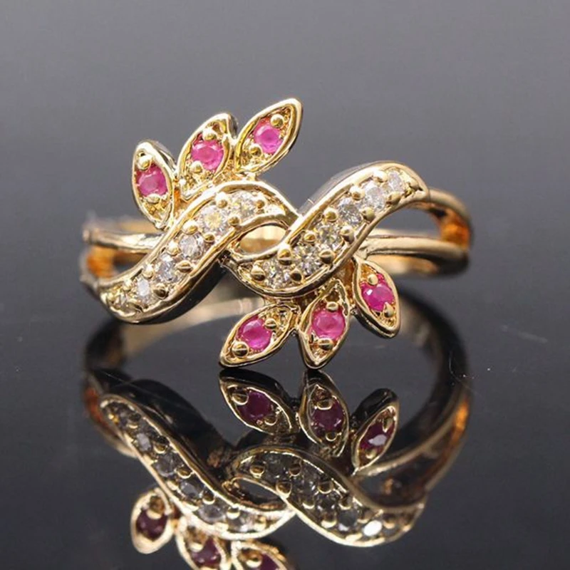 2017 Весенняя коллекция золотого цвета красного ААА кубического циркония кольцо