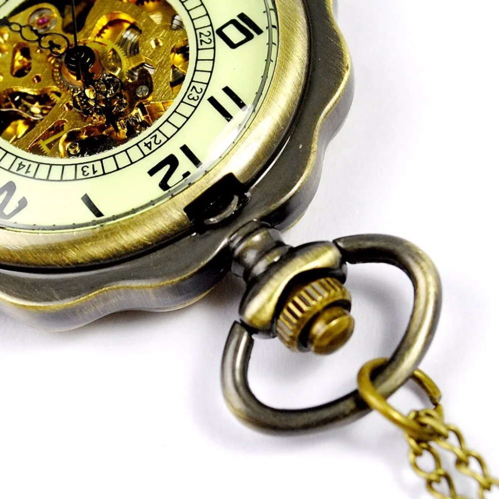 New Arrival 2016 Retro Pocket Watches Lotus Design Golden Bronze Case Analog Numbers Dial DIsplay Mechanical Fob | Наручные часы