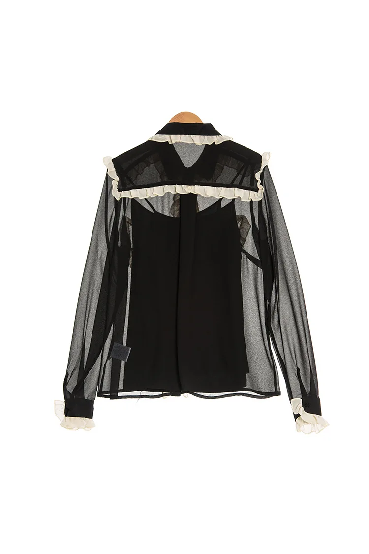 Женская шифоновая блузка с воротником Питер Пэн прозрачная лето 2019|transparent blouse|see