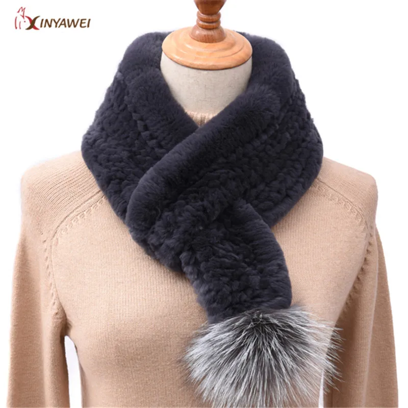 

10 Colors New Real Fur Women Rex Rabbit Fur Scarf Fox Pompom Rabbit Fur Scarf Winter Warm Street Fashion Rex Rabbit Fur Scarf