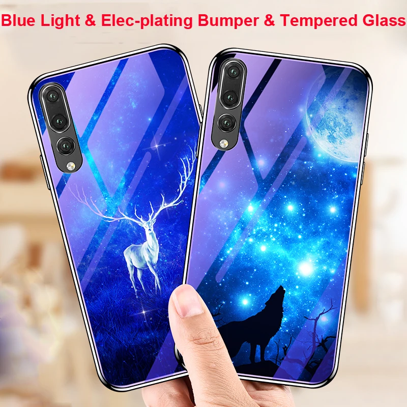 Elec-plating Bumper Tempered Glass Case for Huawei P20 Lite Pro Honor 10 9i 8 7C Enjoy Plus Play Blue Light Anti-knock |