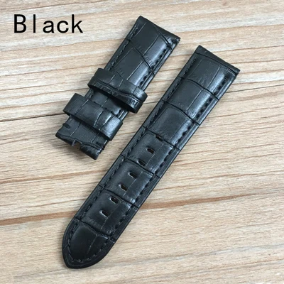 24mm Black 24 26 мм черный коричневый синий розовый желтый крокодиловый узор из натуральной кожи ремешок для Panerai браслет из полиакриламида с гравировкой - Цвет ремешка: 24mm Black