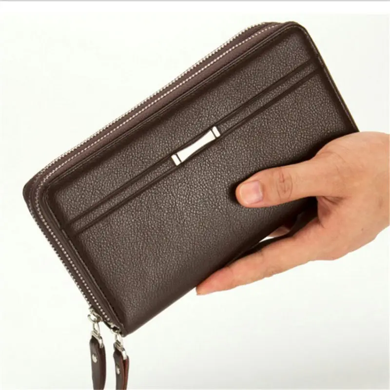 Модные деловые мужские бумажники из искусственной кожи с двойной молнией клатчи