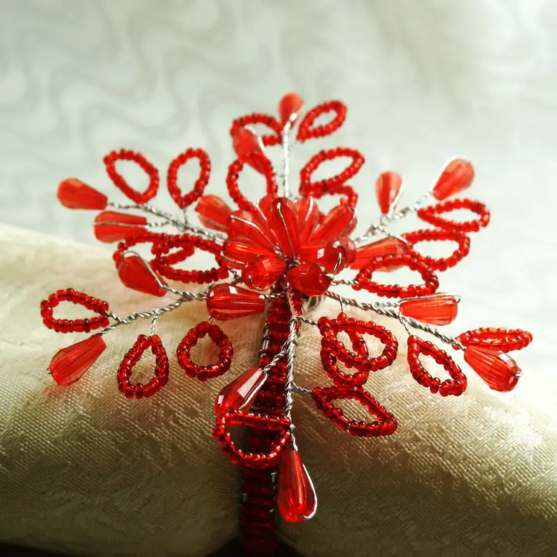 

qn16011910 red crystal with glass beades napkin rings, decoration napkin holder