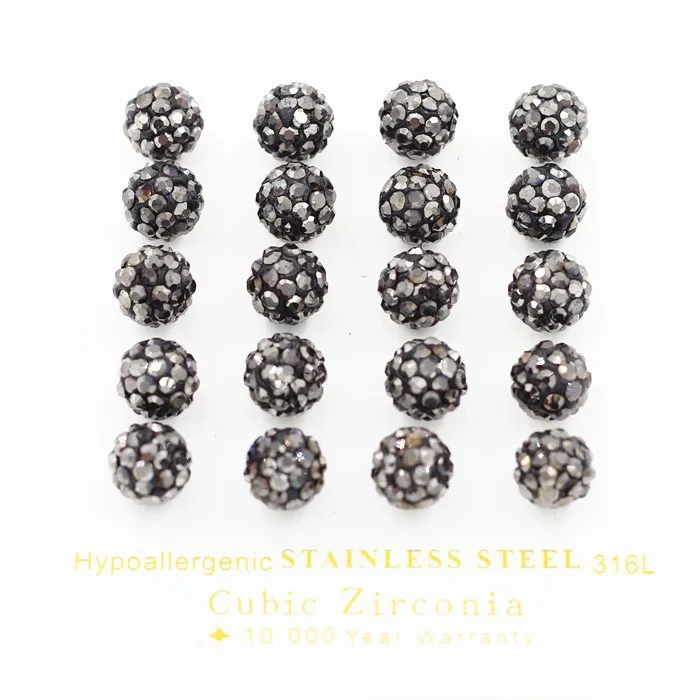 LUXUSTEEL 10 пар в наборе диско-шар в форме 6 мм бусины серьги-гвоздики белый/красный/синий/черный/розовый красный/серый/смешанный/пистолет черные серьги