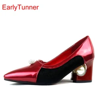 brand new hot sales women pumps red sliver apricot black ladies fashion office shoes ey26s med heels plus big size 12 31 48