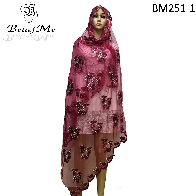 Новейшие африканские женские шарфы мусульманские однотонные с вышивкой шарф