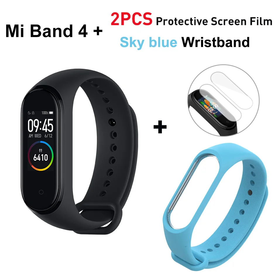Band 4 add sky blue Глобальная версия Xiaomi mi Band 4 Фитнес пульсометр Смарт-часы 0,9" AMOLED цветной сенсорный экран mi band 4 мгновенное сообщение 135 мАч - Цвет: Band 4 add sky blue