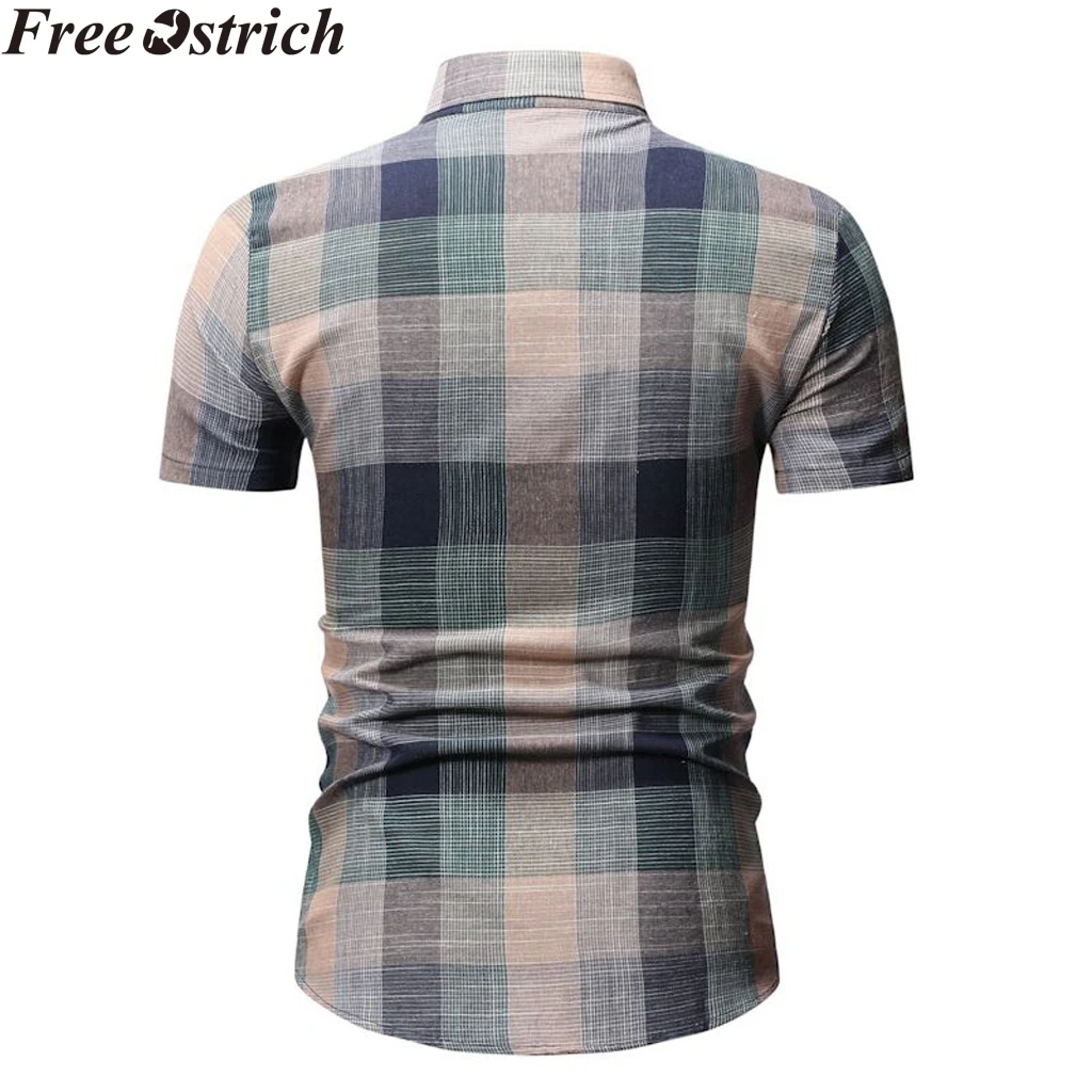 Summer Men's Shirt Short Sleeve Plaid Gradient Fashion New arrive Lapel Casual Tops Business Social Plus Size Men Pocket | Мужская