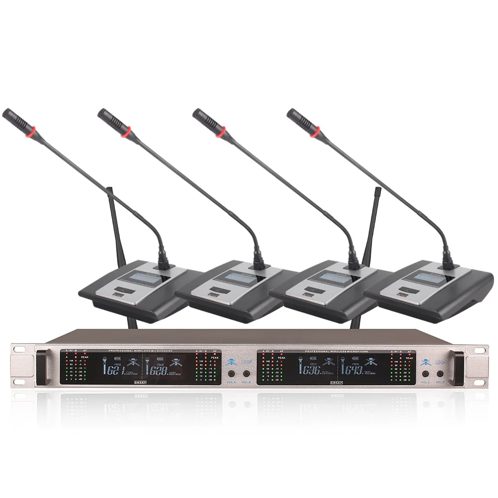 

Professional Wireless Microphone System 407GT 4-Channel UHF Dynamic Professional 4 Headphones Collar Line Conference
