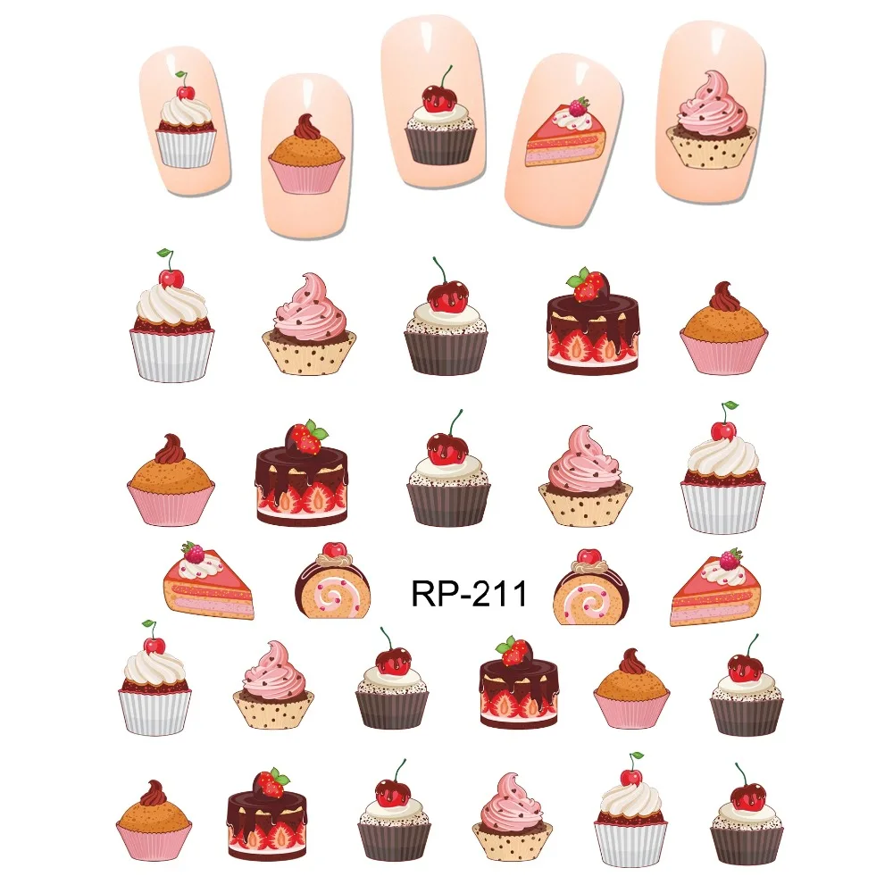 

UPRETTEGO NAIL ART BEAUTY WATER STICKER DECAL SLIDER CARTOON CUTE DESSERT CHOCOLATE CAKE TIRAMISU CHERRY FRUIT CUP RP211-216