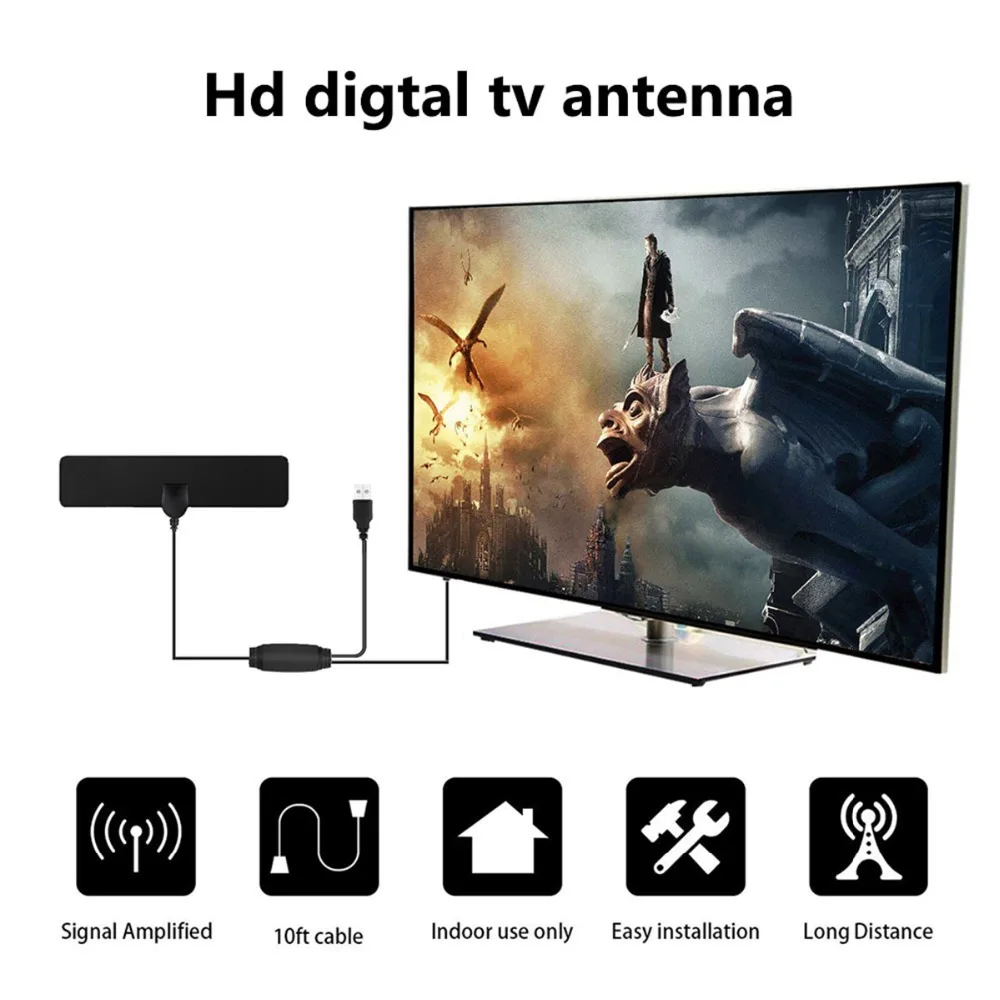 Домашняя ТВ-антенна SOONHUA 80 миль HD цифровой усилитель сигнала HDTV VHF UHF ТВ-ресивер