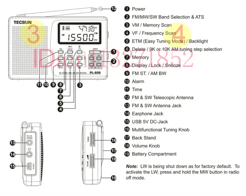 Tecsun Pl-606-цифровой PLL Портативный Радиоприемник FM Стерео/LW/SW/MW DSP Приемник Хороший |