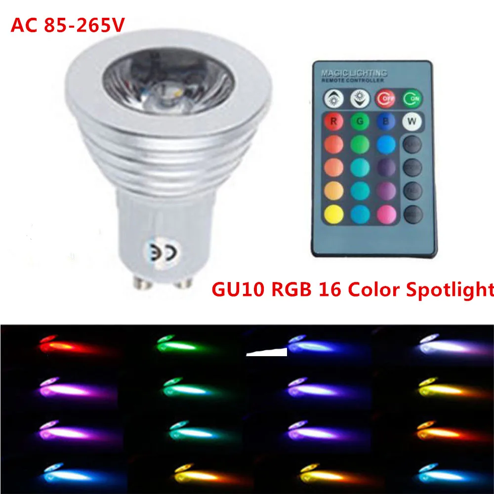 1 шт. Энергосбережение 16 цветная лампа GU10 3 Вт RGB светодиодный светильник