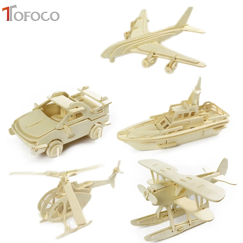 TOFOCO DIY Дети 3D деревянная головоломка модель автомобиля самолет сборные наборы IQ