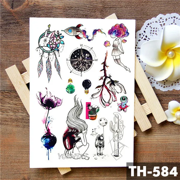 18-TH-584 Колибри цветок акварель временная татуировка наклейка цветок сливы Водонепроницаемый татуировки боди-арт рука Поддельные Татуировки Женщины Девушки - Цвет: 18-TH-584
