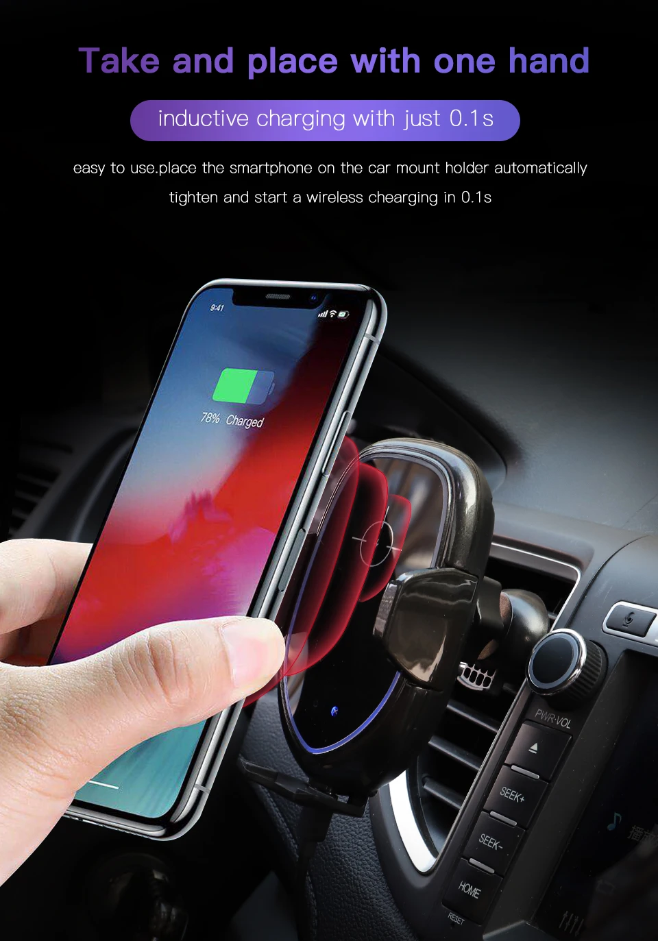10 Вт Qi быстрое автомобильное крепление Air Vent Беспроводное зарядное устройство держатель телефона для iPhone X Xs Max 8 лобовое стекло инфракрасный датчик зарядный держатель