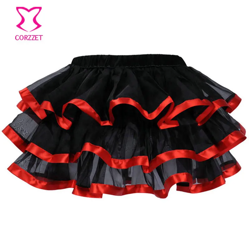 

M XL XXL размера плюс многослойная юбка с оборками, юбки для взрослых, красная лента, черная органза, сексуальная юбка-пачка в стиле панк, женски...