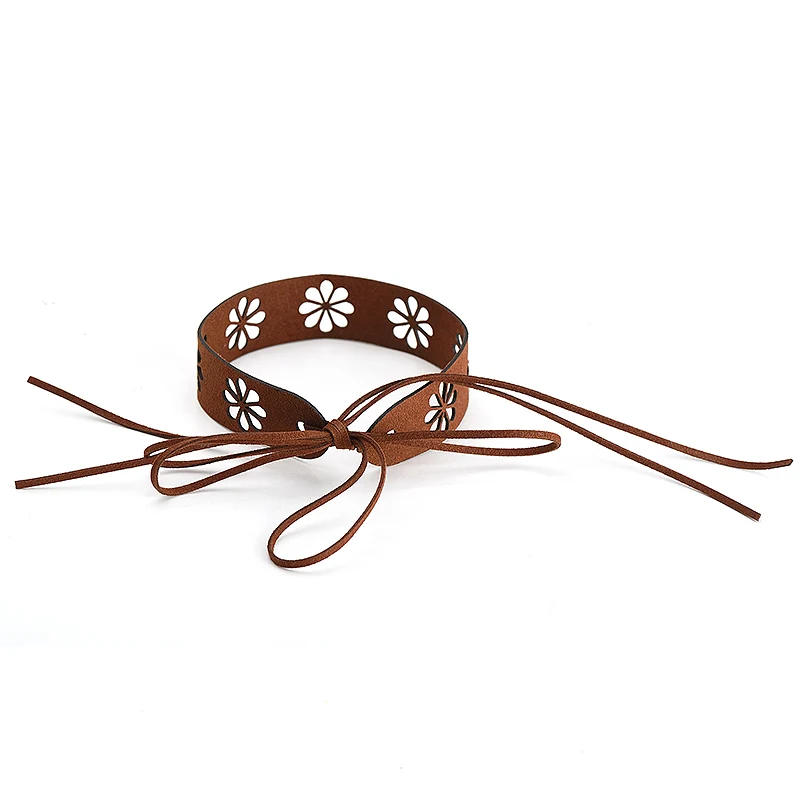 2017 ожерелье чокер из коричневой замши в стиле панк винтажное с ажурным цветком и