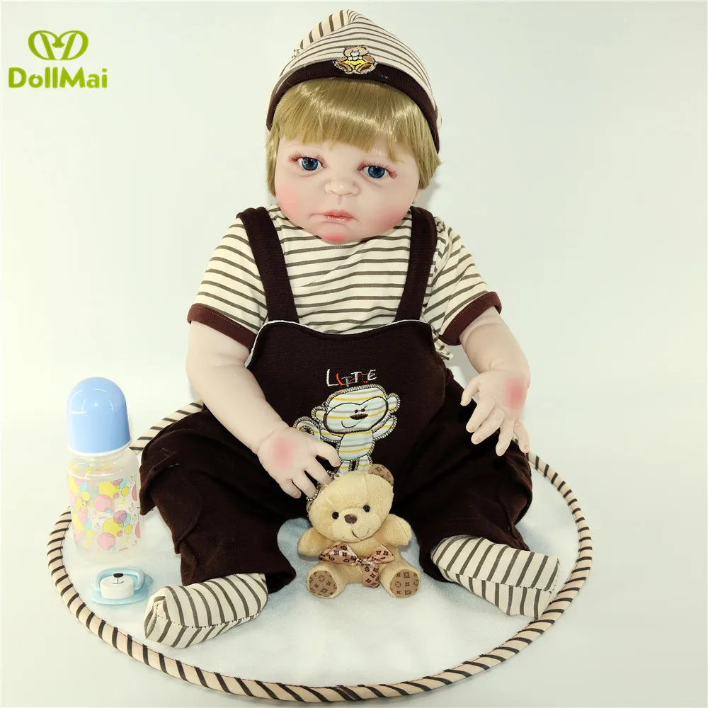 

Boy reborn full vinyl silicone reborn baby dolls 23"57cm bebe doll menino bonecas blond hair wig child gift toy doll can bathe