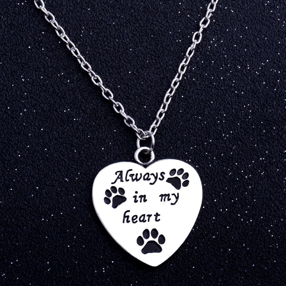 Всегда в моем сердце кулон ожерелье Любовь лапы печати Шарм Собака бирка цепи