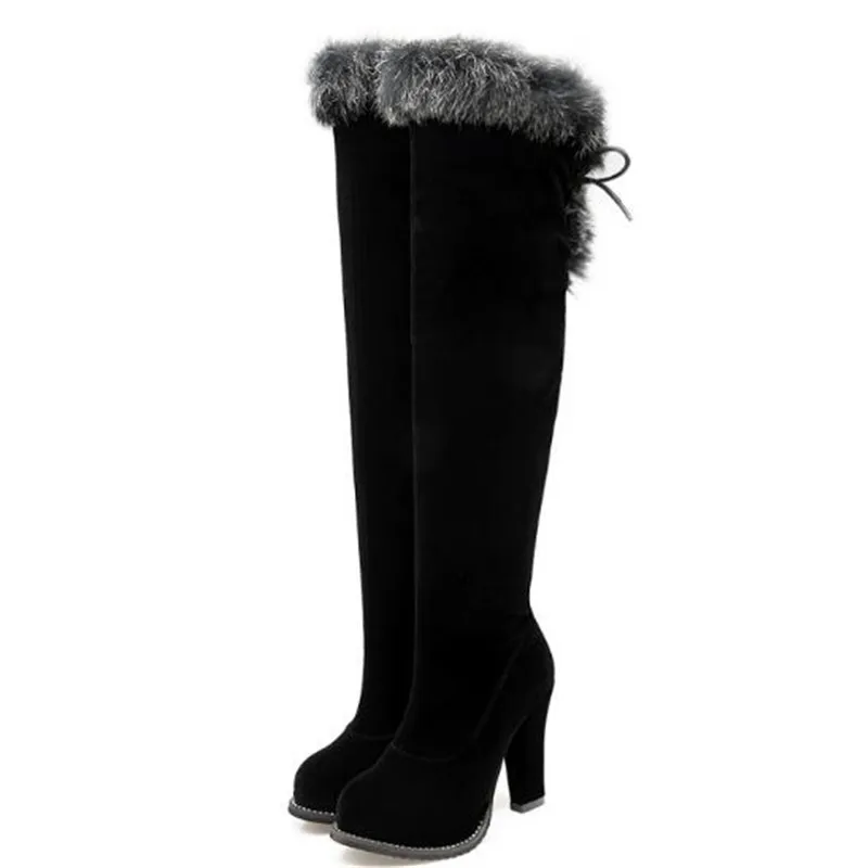 Women Boots Autumn and winter New style Europe and America High-heeled Hairy Boots black Over the knee Chivalry boots size 34-43