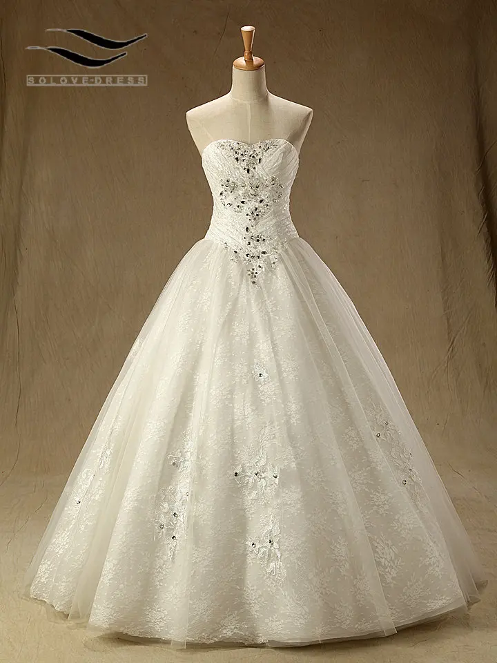 

New Sweetheart Lace Floor-Length Ball Gown Wedding dress Beading Sequins Lace Up Bridal Gown Custom made Real Photos (SL-RW003)