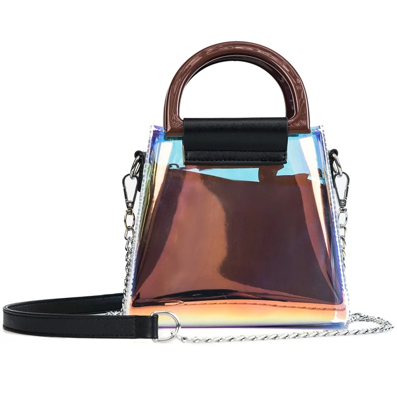 Прозрачная женская сумка ведро из ПВХ с цепочкой 2018|Сумки ручками| |