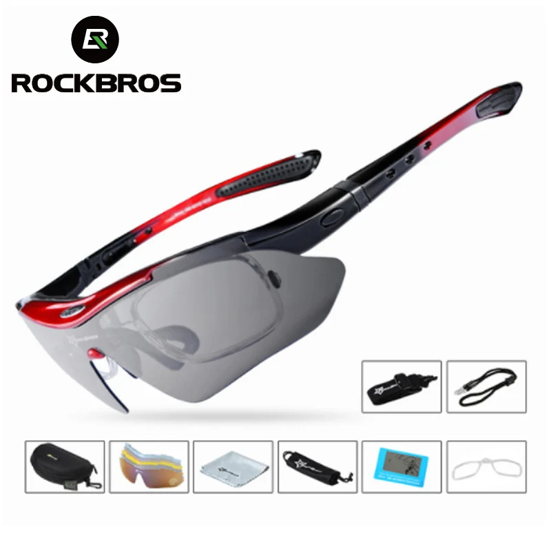 Medium red glasses ROCKBROS поляризационные спортивные мужские солнцезащитные очки для шоссейного велоспорта, очки для горного велосипеда, защитные очки для езды на велосипеде, очки с 5 линзами - Цвет: Medium red glasses