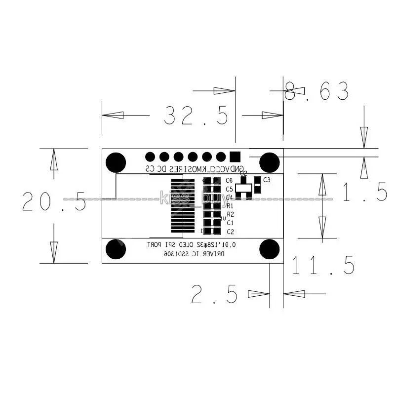 SPI 0.91&quot inch 128*32 OLED white Display Module Screen SSD1306 DC 3.3v 5v | Электронные компоненты и