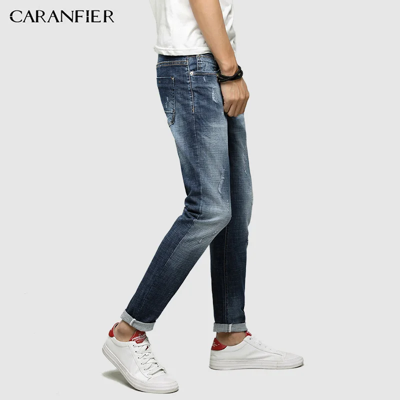 CARANFIER/новые модные джинсы для мужчин весенние тонкие Стрейчевые с вышивкой