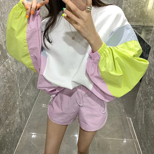 Женский уличный спортивный костюм повседневный топ с рукавом летучая мышь и