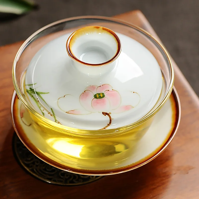 Китайский стеклянный Gaiwan, чайная чашка, портативный чайный набор кунг-фу, дорожный чайник - Цвет: A