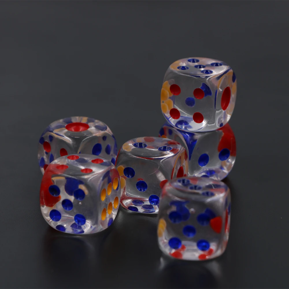 

6Pcs/set 20mm Red Blue Yellow Point #20 Large Transparent Dice Bar Hotel Crystal Dice