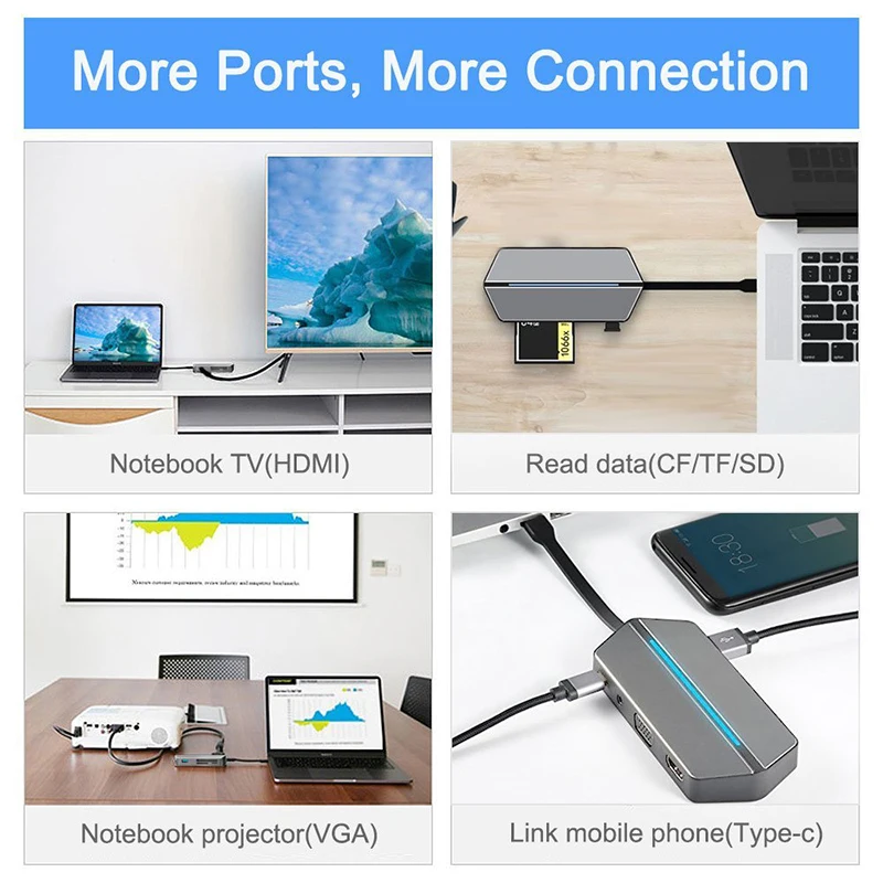 USB C Hub 8-в-1 3 0 Type адаптер USB-C VGA HDMI 5 мм аудио разъем CF SD TF слот для карт ноутбука Macbook |