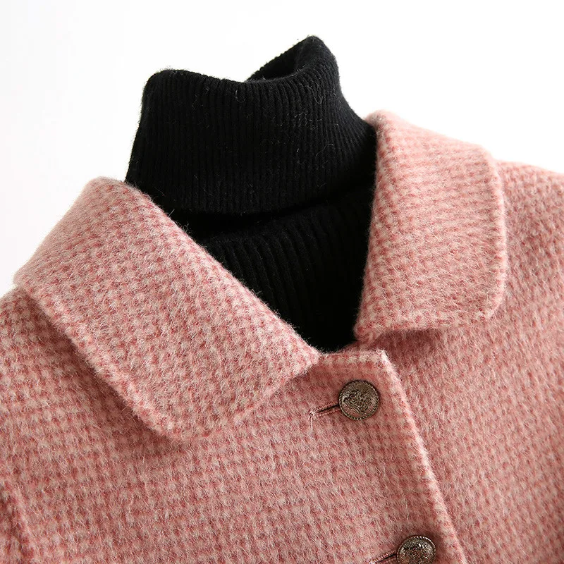 KMETRAM Double-faced Wool Jacket Woman Coats Winter 2020 Autumn Korean Pink Plaid Long Woolen Coat Manteau Femme Hiver ZL1008 | Женская