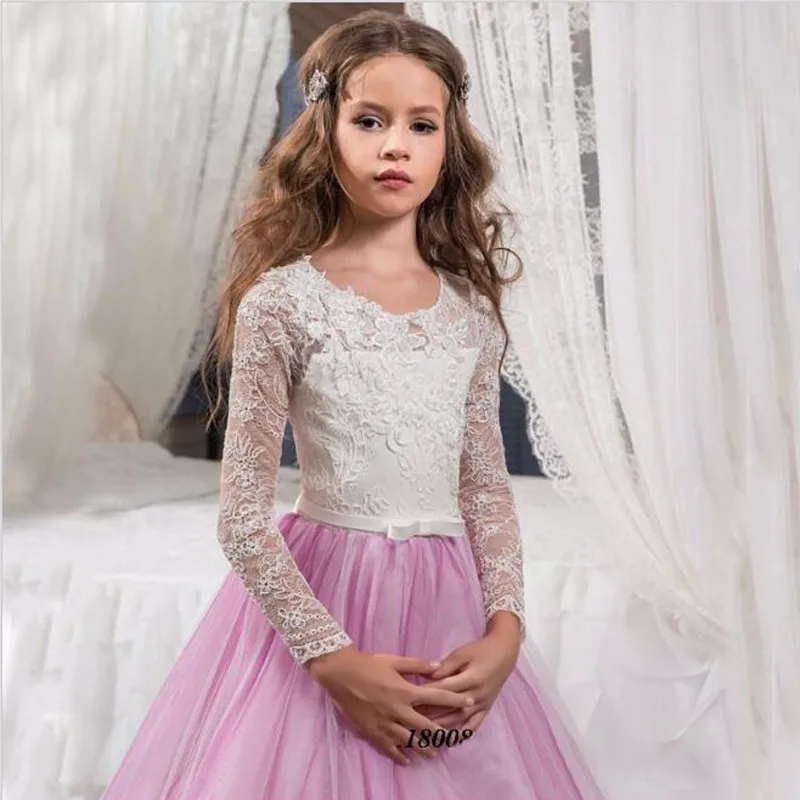 Новый Цветок Девушке Платье С Длинными Рукавами О Шеи Девушки Pageant Платья Святой