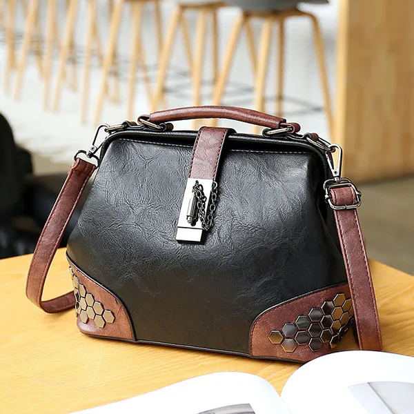 Black Bag Винтажные женские кожаные сумки, маленькие сумки через плечо для женщин, женская сумка через плечо, дамская сумочка, Ретро сумка с заклепками - Цвет: Black Bag