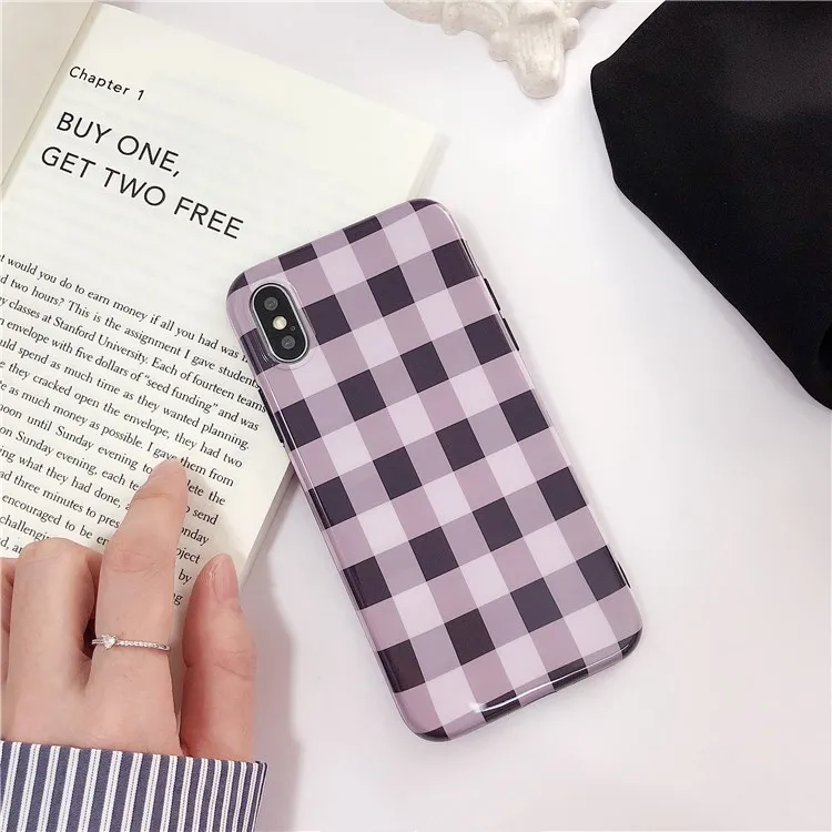 Gimfun Simple Purple Plaid Phone Case Gloss Pattered Soft Silicone for Iphone 6 6s 7 8 Plus X Full Prtotective Back Cover | Мобильные