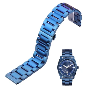 Ремешок для часов из нержавеющей стали 316l, синийсеребристый металлический браслет с прямыми звеньями для мужчин и женщин, 18 20 21 22 мм 23 мм 24 мм