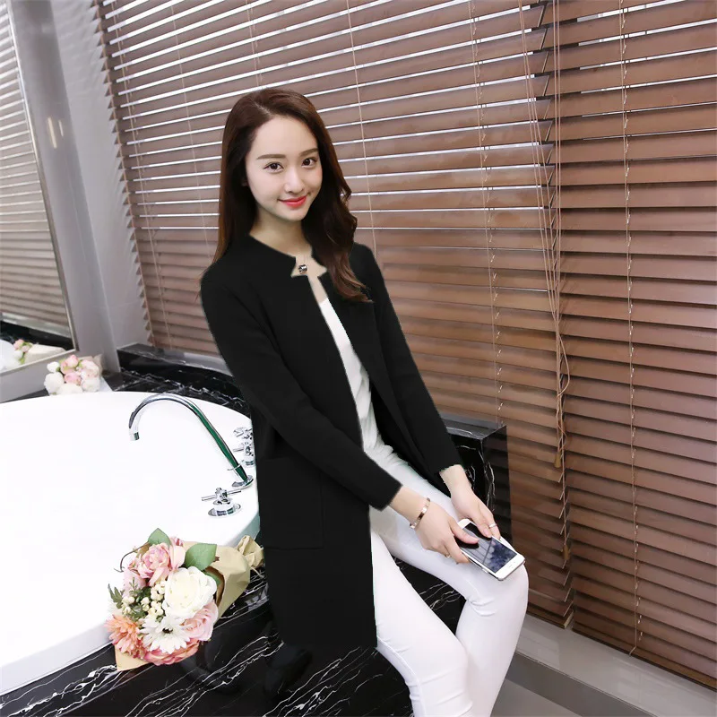 New Arrival Cardigan Women Sweater Autumn Female Coat Korean Button Long Round Collar Loose Pocket Knit Gilet Femme |