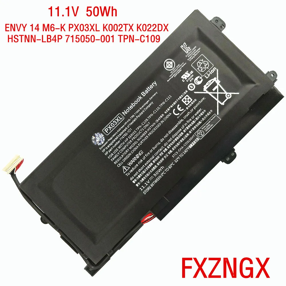 

11.1V 50WH Genuine PX03XL Battery For HP Envy 14-K001TX K133TX M6-K058CA 714762-2C1 HSTNN-LB4P TPN-C109 TPN-C110 TPN-C111 715050
