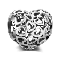 authentic 925 sterling silver beads hollow love heart bead for original pandora charm bracelets bangles jewelry