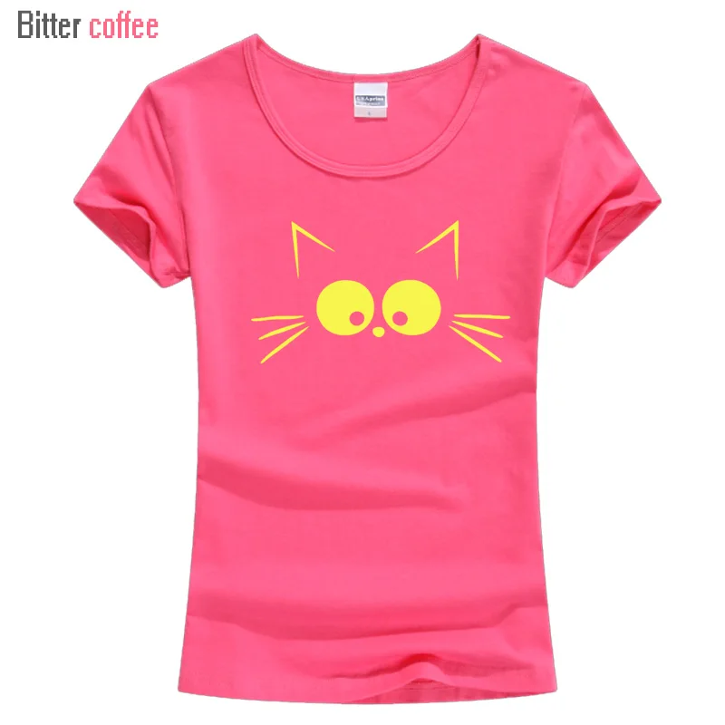 Лидер продаж новая милая футболка с мультяшным принтом Женская Милая Черная кота